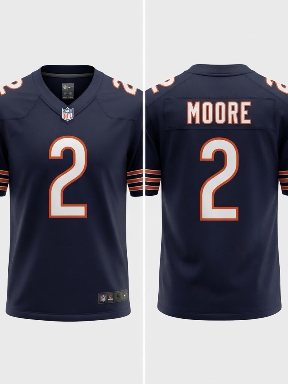 Nike Chicago Bears DJ Moore #2 NFL Jersey Navy Blue XL